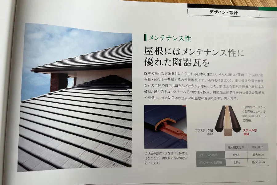 クレバリーホーム屋根の標準仕様は陶器瓦。クレバリーホームカタログ参考。